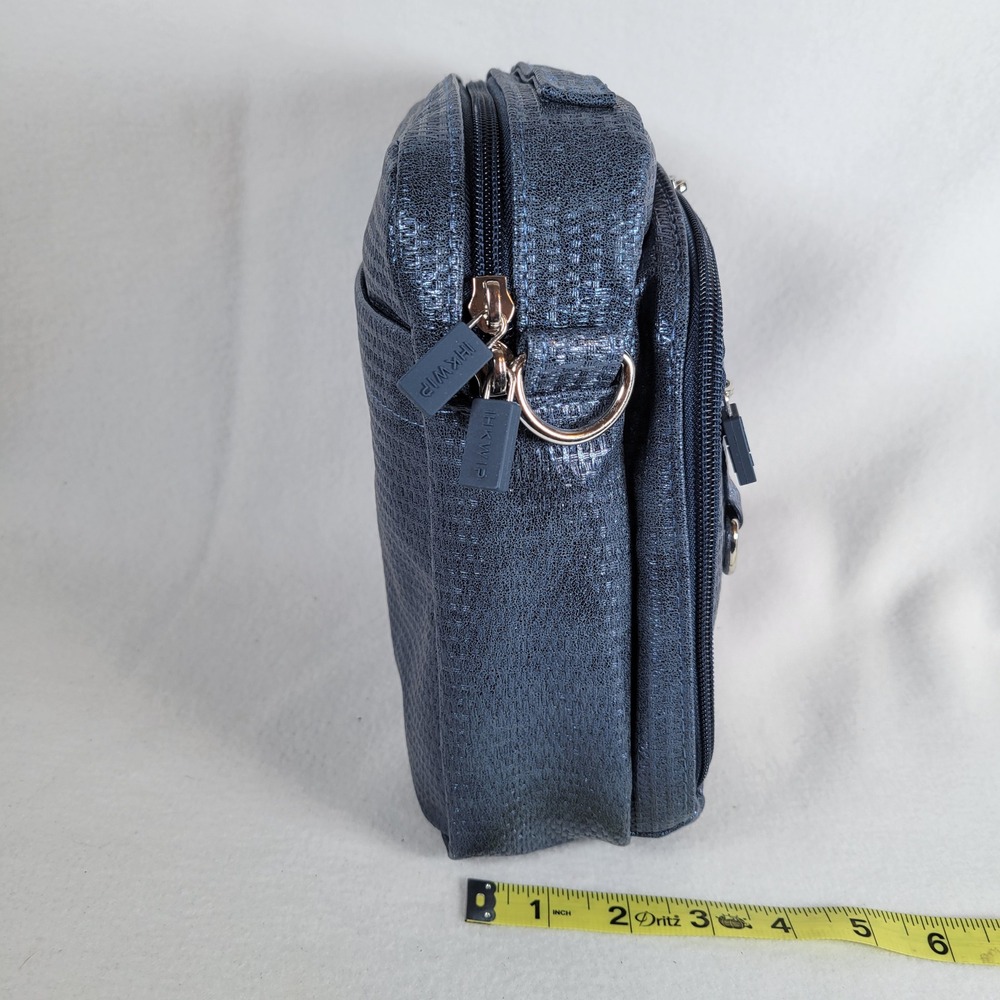 IHKWIP Womens Everyday Explorer Medium Nylon Zip Pockets Travel Crossbody Blue - Picture 8 of 9